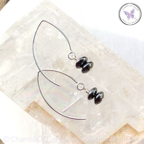 Hematite Rondelle Silver Angled Earrings